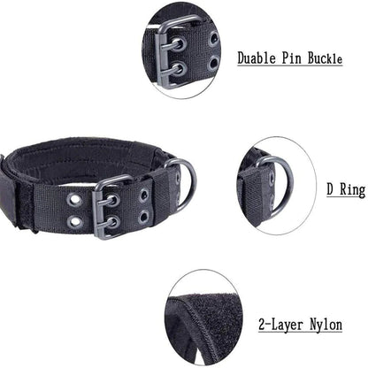 2" Wide Tactical Heavy Duty Nylon Large Dog Collar K9 Military With Metal Buckle - USA Pets