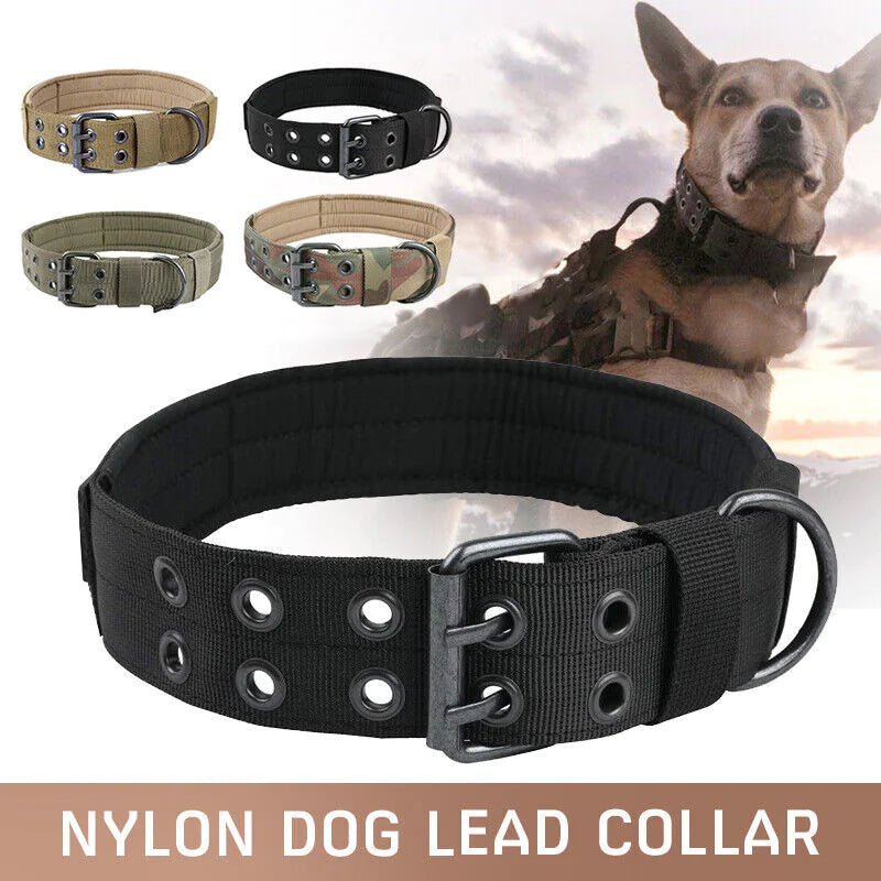 2" Wide Tactical Heavy Duty Nylon Large Dog Collar K9 Military With Metal Buckle - USA Pets