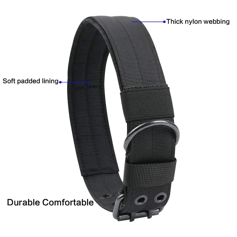 2" Wide Tactical Heavy Duty Nylon Large Dog Collar K9 Military With Metal Buckle - USA Pets