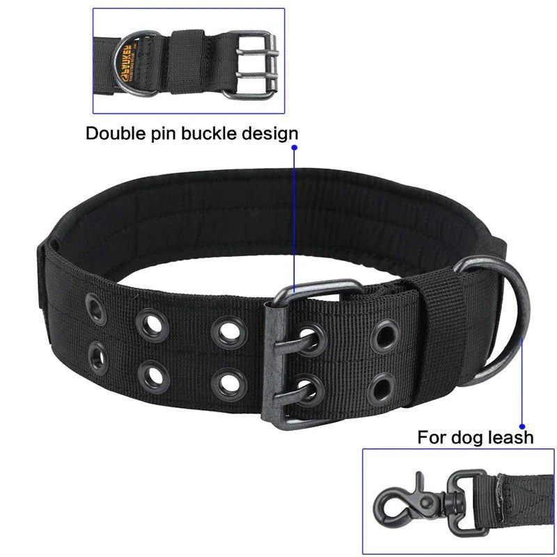 2" Wide Tactical Heavy Duty Nylon Large Dog Collar K9 Military With Metal Buckle - USA Pets