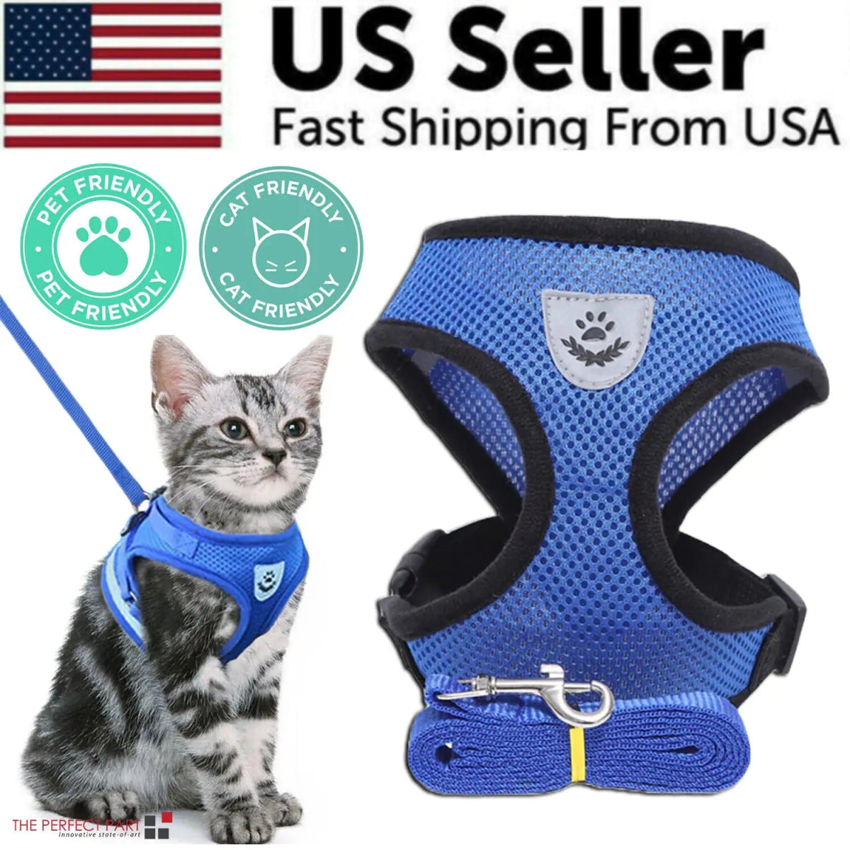 Cat Dog Pet Harness Adjustable Control Vest Dogs Reflective S M L XL Leash - USA Pets