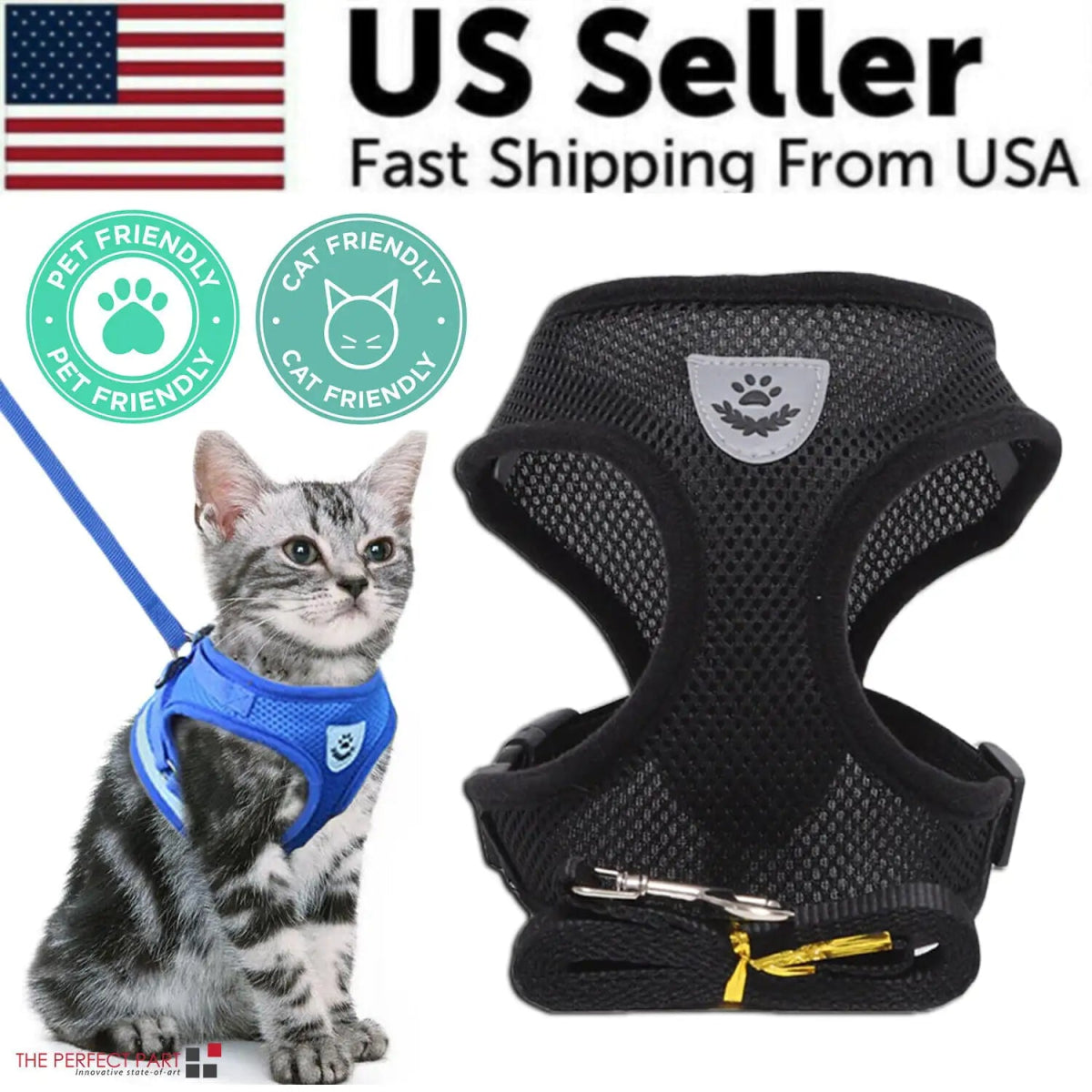 Cat Dog Pet Harness Adjustable Control Vest Dogs Reflective S M L XL Leash - USA Pets