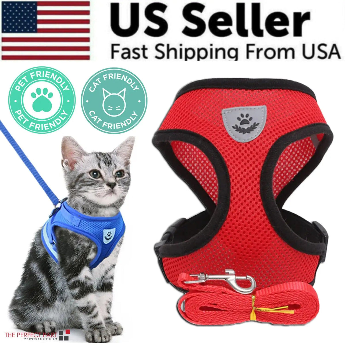 Cat Dog Pet Harness Adjustable Control Vest Dogs Reflective S M L XL Leash - USA Pets