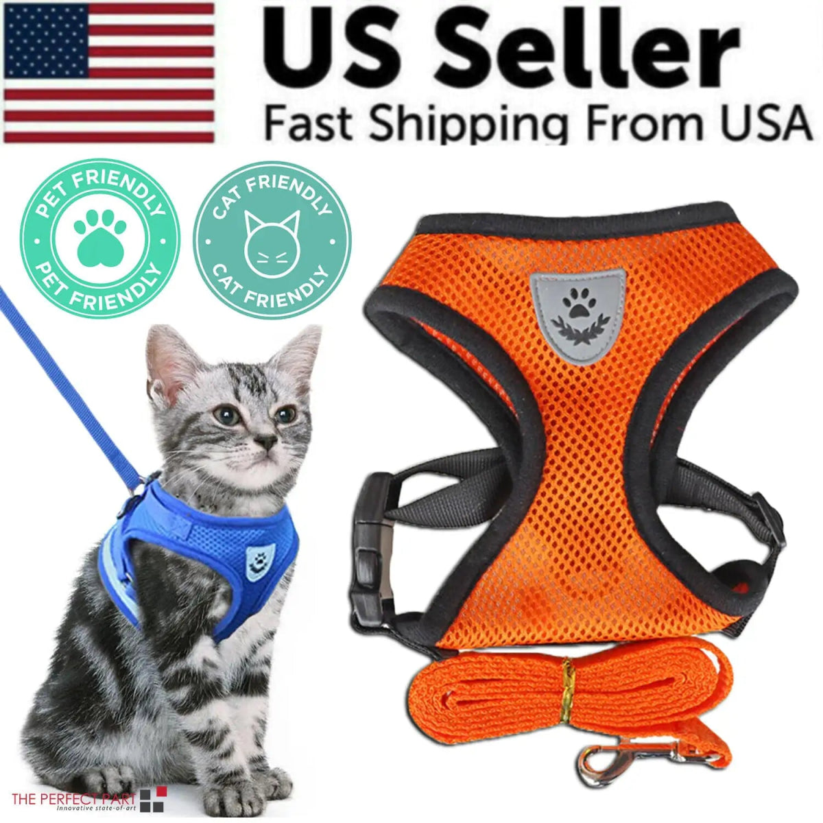 Cat Dog Pet Harness Adjustable Control Vest Dogs Reflective S M L XL Leash - USA Pets