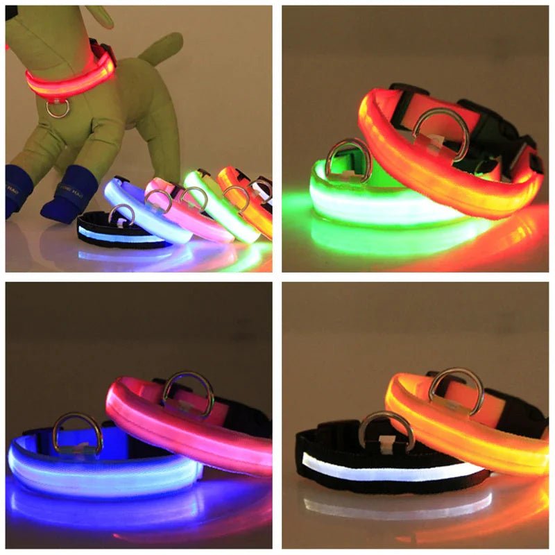 LED Adjustable Dog Collar Blinking Flashing Light Up Pet Safety Waterproof - USA Pets