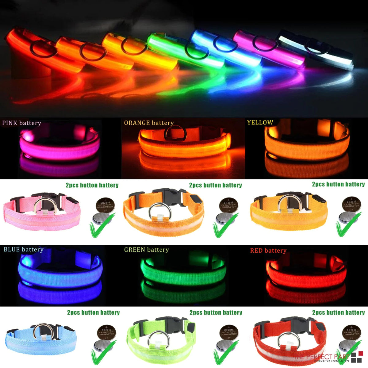 LED Adjustable Dog Collar Blinking Flashing Light Up Pet Safety Waterproof - USA Pets