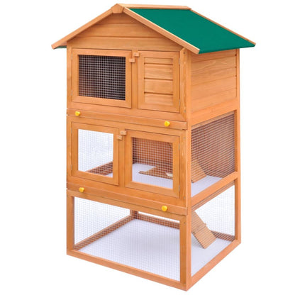 Outdoor Rabbit Hutch Small Animal House Pet Cage 3 Layers Wood - USA Pets