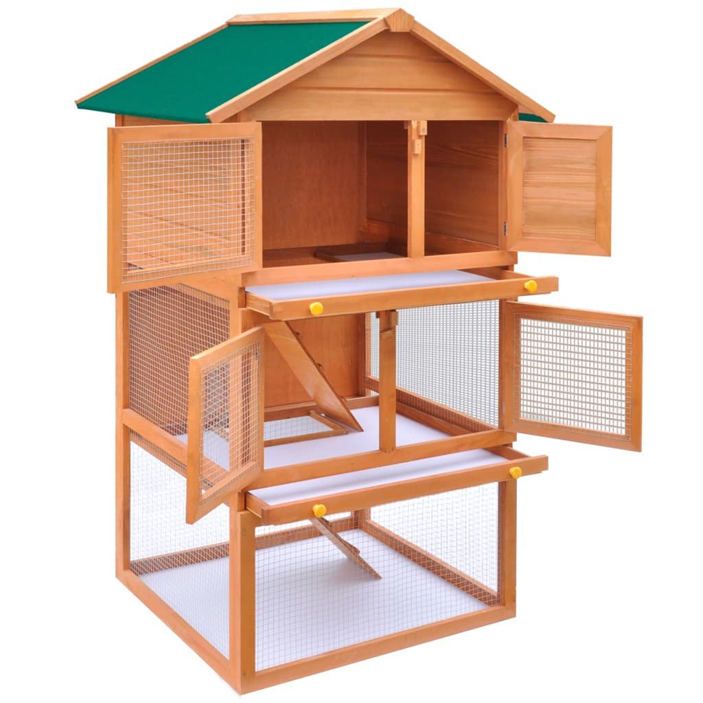 Outdoor Rabbit Hutch Small Animal House Pet Cage 3 Layers Wood - USA Pets