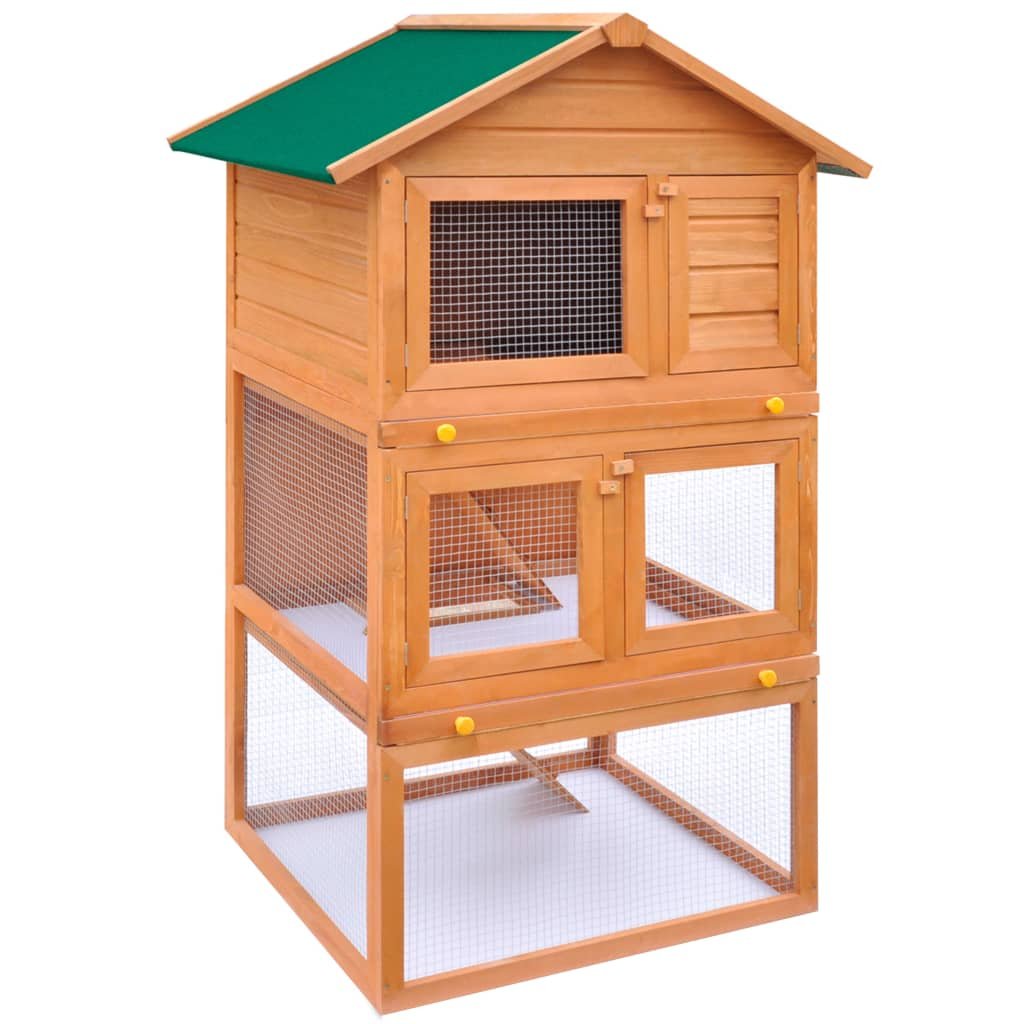 Outdoor Rabbit Hutch Small Animal House Pet Cage 3 Layers Wood - USA Pets