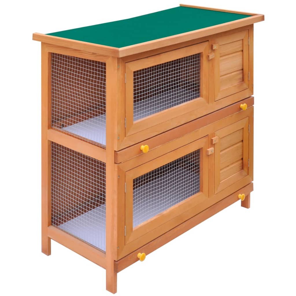 Outdoor Rabbit Hutch Small Animal House Pet Cage 4 Doors Wood - USA Pets