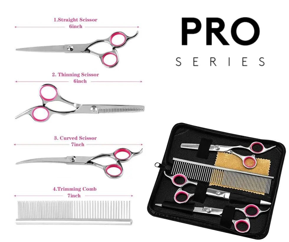 Pet Dog Grooming Scissors Stainless Straight Curved Thinning Shears Trimmer Kits - USA Pets