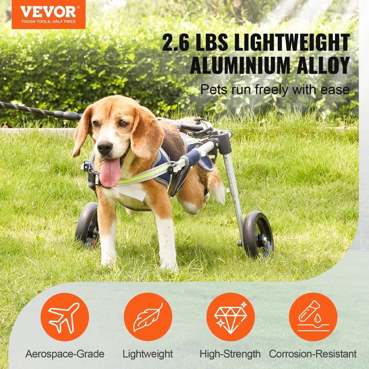 VEVOR 2 Wheels Dog Wheelchair for Back Legs, Pet Wheelchair Lightweight & Adjustable (XS) - USA Pets