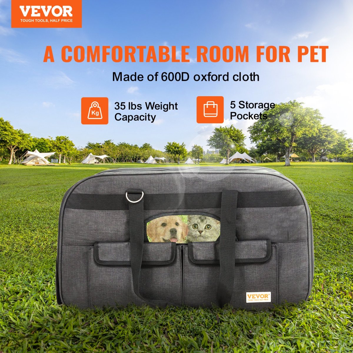 VEVOR Cat Carrier with Wheels, Rolling Pet Carrier, Black - USA Pets