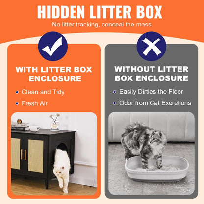 VEVOR Cat Litter Box Enclosure Wooden Litter Box Furniture Hidden 2 Rooms Black - USA Pets