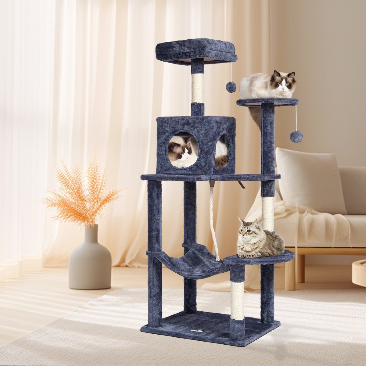 VEVOR Cat Tree 56.2" Cat Tower with Cat Condo Scratching Post Dark Grey - USA Pets