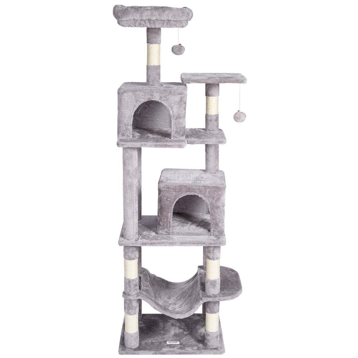 VEVOR Cat Tree 63" Cat Tower with 2 Cat Condos Scratching Post Light Grey - USA Pets