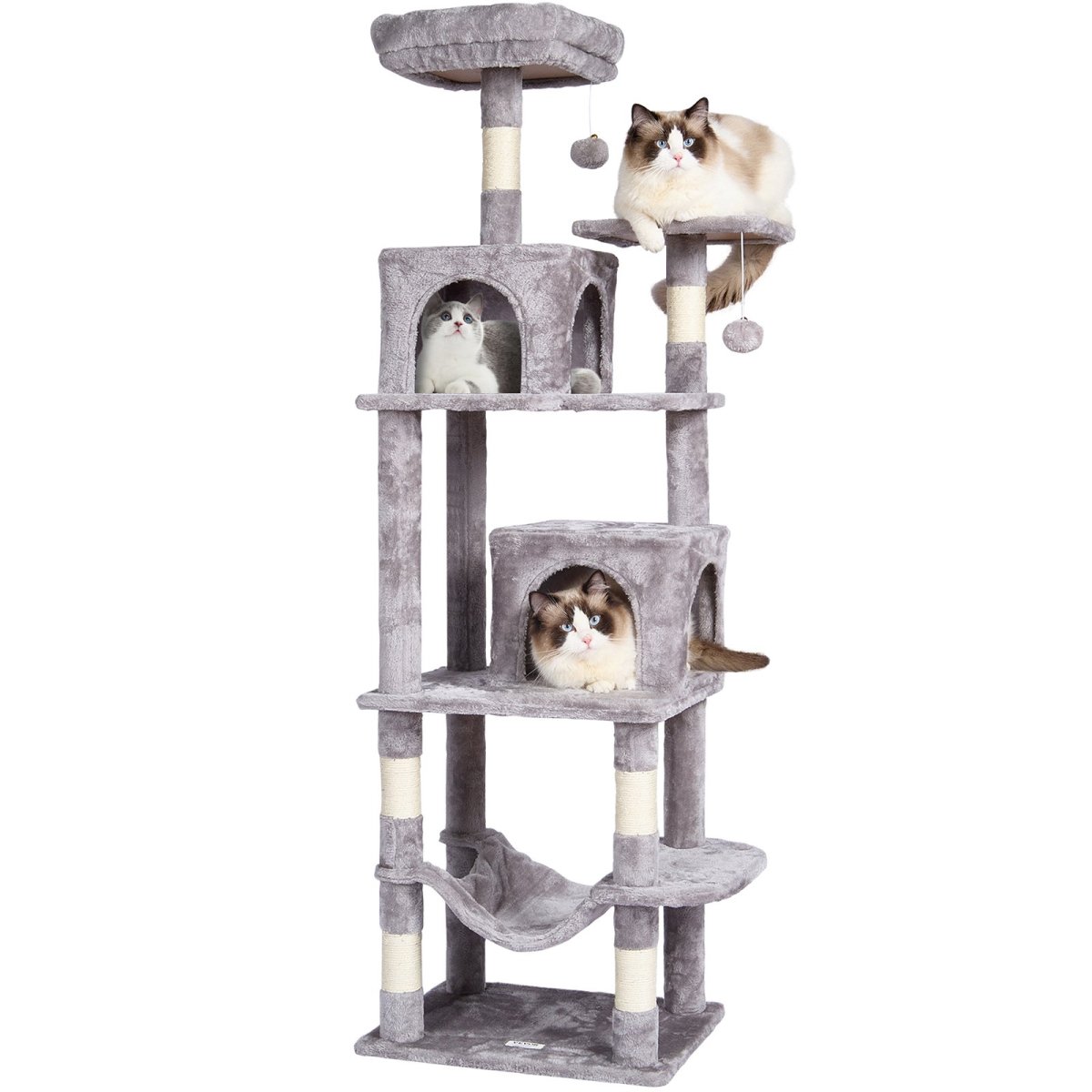 VEVOR Cat Tree 63" Cat Tower with 2 Cat Condos Scratching Post Light Grey - USA Pets