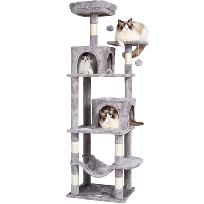 VEVOR Cat Tree 63" Cat Tower with 2 Cat Condos Scratching Post Light Grey - USA Pets