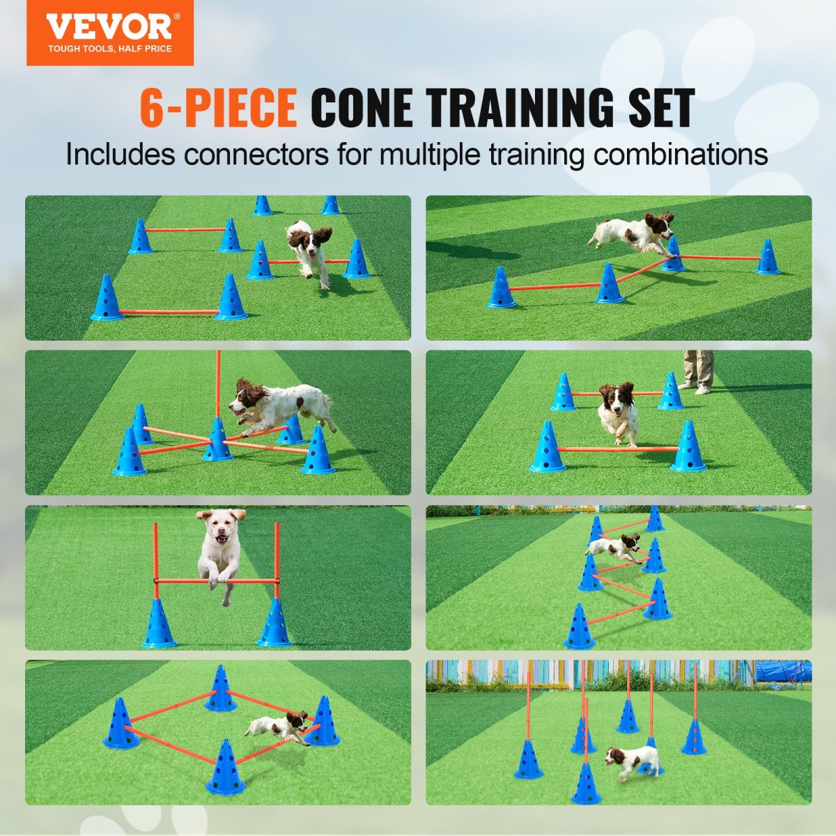 VEVOR Dog Agility Hurdle Cone Set 6 PCS Kit - 12 xCones 6 xAgility Rods with Bag - USA Pets