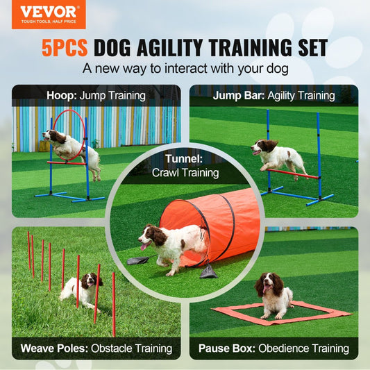 VEVOR Dog Agility Training Equipment 5 PCS Combination Set with Hurdles Tunnel - USA Pets