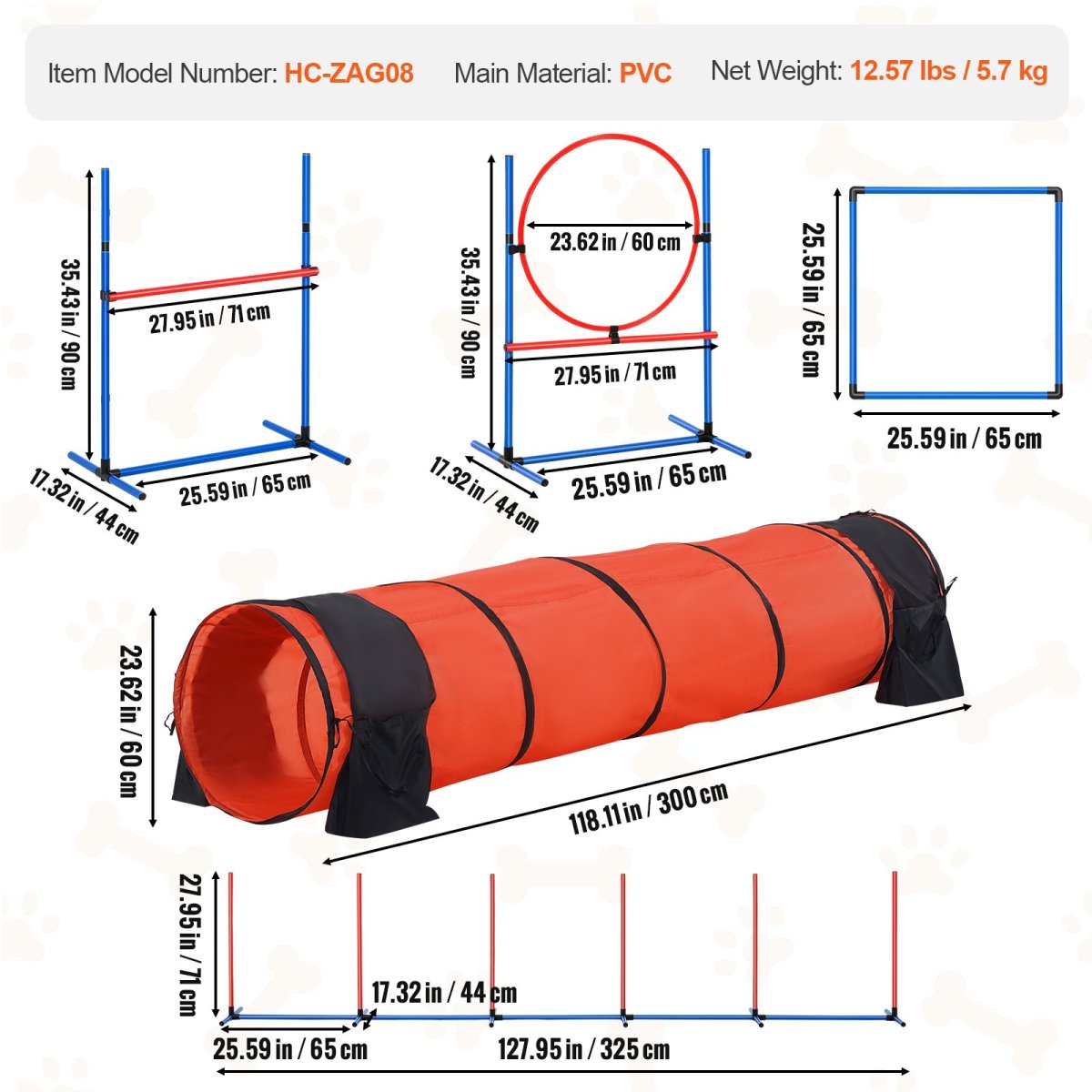 VEVOR Dog Agility Training Equipment 5 PCS Set Upgrade w/ Hurdles Extended Tunnel - USA Pets