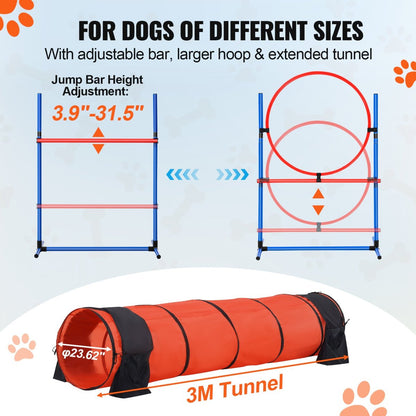 VEVOR Dog Agility Training Equipment 5 PCS Set Upgrade w/ Hurdles Extended Tunnel - USA Pets