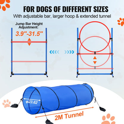 VEVOR Dog Agility Training Equipment 5 PCS Set with Hurdles Tunnel Jump Ring - USA Pets