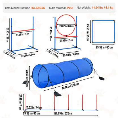 VEVOR Dog Agility Training Equipment 5 PCS Set with Hurdles Tunnel Jump Ring - USA Pets