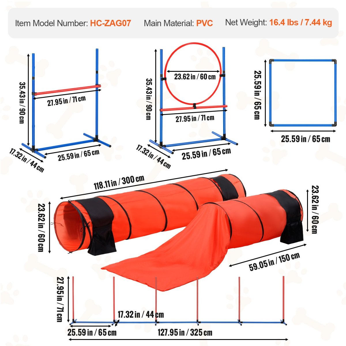 VEVOR Dog Agility Training Equipment 7 PCS Set Upgrade w/ Hurdles 2 Tunnels Ring - USA Pets