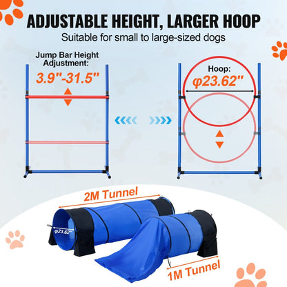 VEVOR Dog Agility Training Equipment 7 PCS Set w/ Hurdles 2 Tunnels Jump Ring - USA Pets