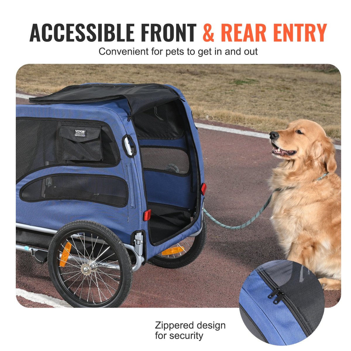 VEVOR Dog Bike Trailer, Supports up to 100 lbs, 2 - in - 1 Pet Stroller Cart Bicycle Carrier, Blue/Black - USA Pets