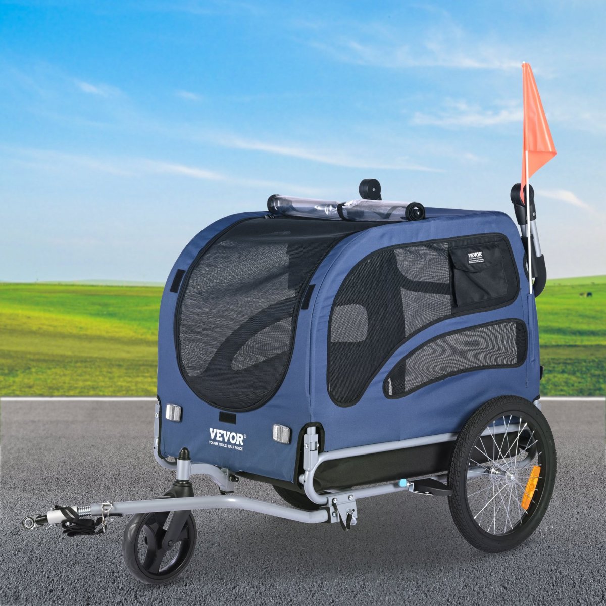 VEVOR Dog Bike Trailer, Supports up to 100 lbs, 2 - in - 1 Pet Stroller Cart Bicycle Carrier, Blue/Black - USA Pets