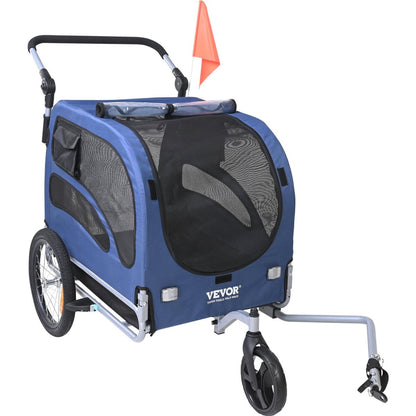 VEVOR Dog Bike Trailer, Supports up to 100 lbs, 2 - in - 1 Pet Stroller Cart Bicycle Carrier, Blue/Black - USA Pets