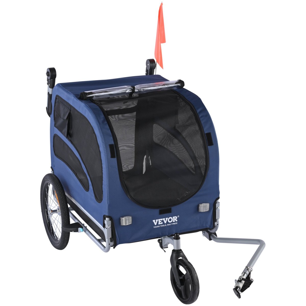 VEVOR Dog Bike Trailer, Supports up to 100 lbs, 2 - in - 1 Pet Stroller Cart Bicycle Carrier, Blue/Black - USA Pets