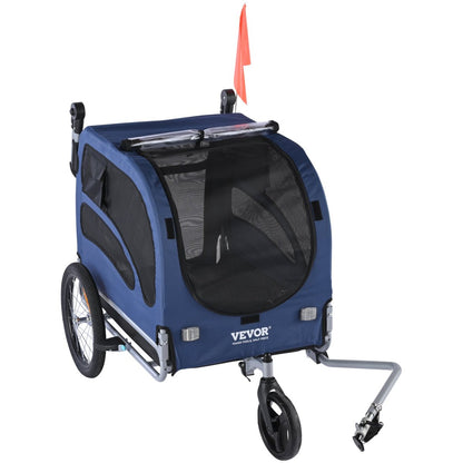 VEVOR Dog Bike Trailer, Supports up to 100 lbs, 2 - in - 1 Pet Stroller Cart Bicycle Carrier, Blue/Black - USA Pets