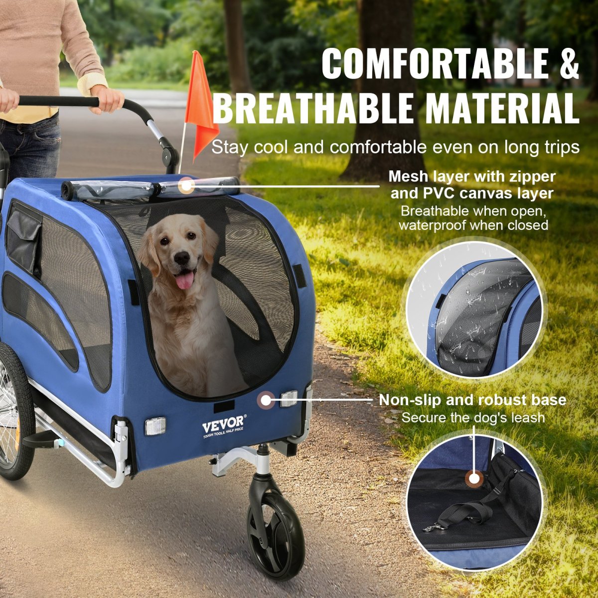 VEVOR Dog Bike Trailer, Supports up to 100 lbs, 2 - in - 1 Pet Stroller Cart Bicycle Carrier, Blue/Black - USA Pets