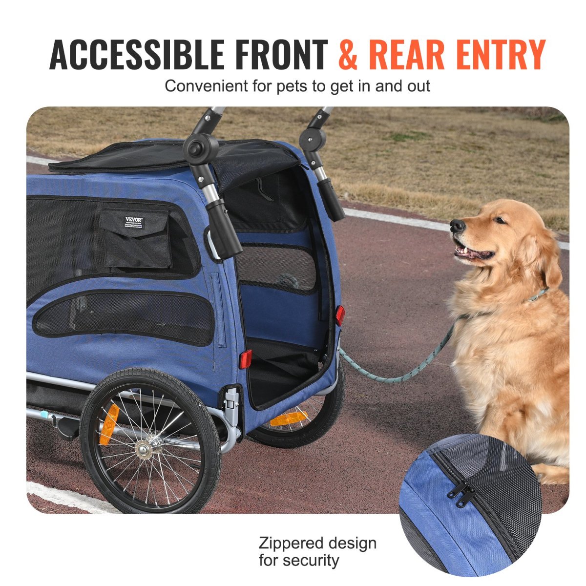 VEVOR Dog Bike Trailer, Supports up to 100 lbs, 2 - in - 1 Pet Stroller Cart Bicycle Carrier, Blue/Black - USA Pets