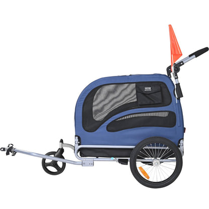 VEVOR Dog Bike Trailer, Supports up to 100 lbs, 2 - in - 1 Pet Stroller Cart Bicycle Carrier, Blue/Black - USA Pets