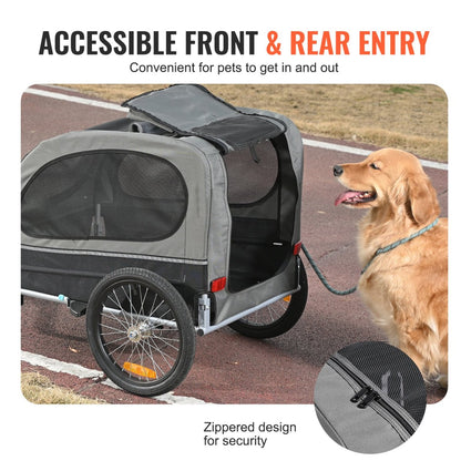 VEVOR Dog Bike Trailer, Supports up to 88 lbs, Pet Cart Bicycle Carrier, Black/Gray - USA Pets