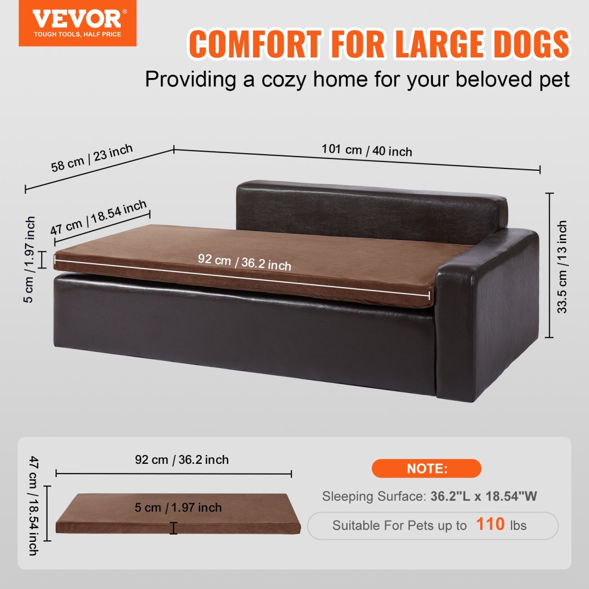 VEVOR Pet Sofa, Dog Couch for Large - Sized Dogs and Cats, Soft Leather Dog Sofa Bed, Black - USA Pets