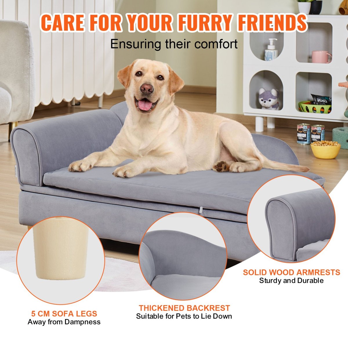 VEVOR Pet Sofa, Dog Couch for Large - Sized Dogs and Cats, Soft Velvety Dog Sofa Bed, 110 lbs Loading Cat Sofa, Grey - USA Pets