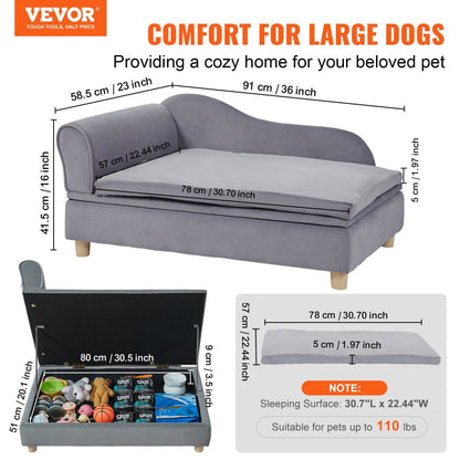 VEVOR Pet Sofa, Dog Couch for Large - Sized Dogs and Cats, Soft Velvety Dog Sofa Bed, 110 lbs Loading Cat Sofa, Grey - USA Pets