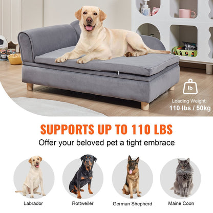 VEVOR Pet Sofa, Dog Couch for Large - Sized Dogs and Cats, Soft Velvety Dog Sofa Bed, 110 lbs Loading Cat Sofa, Grey - USA Pets