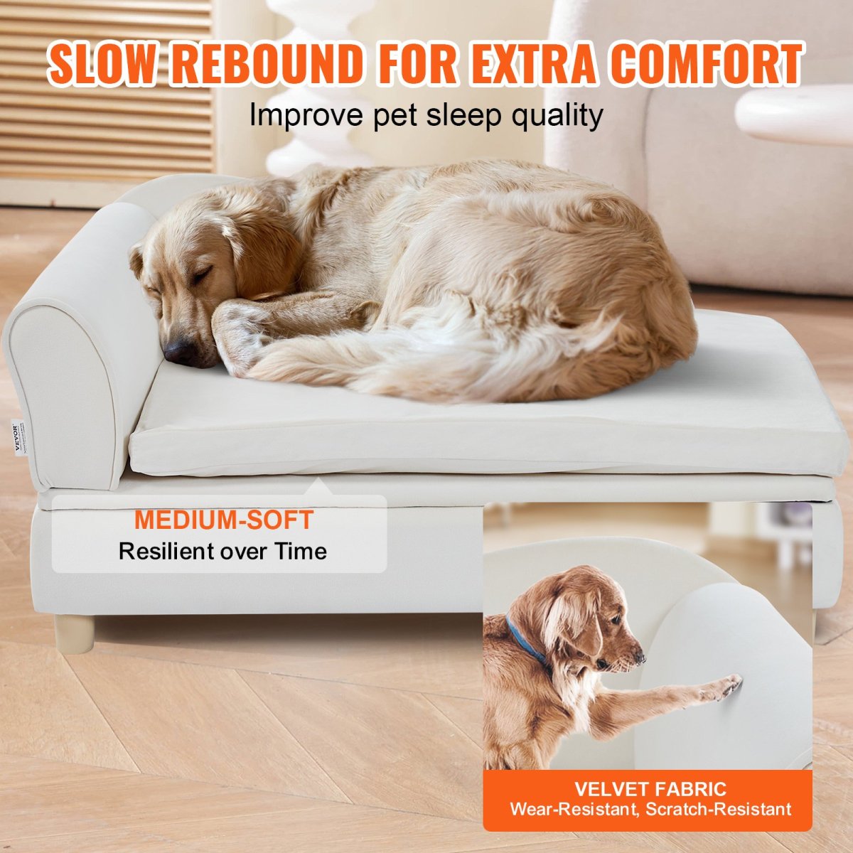 VEVOR Pet Sofa, Dog Couch for Large - Sized Dogs and Cats, White - USA Pets