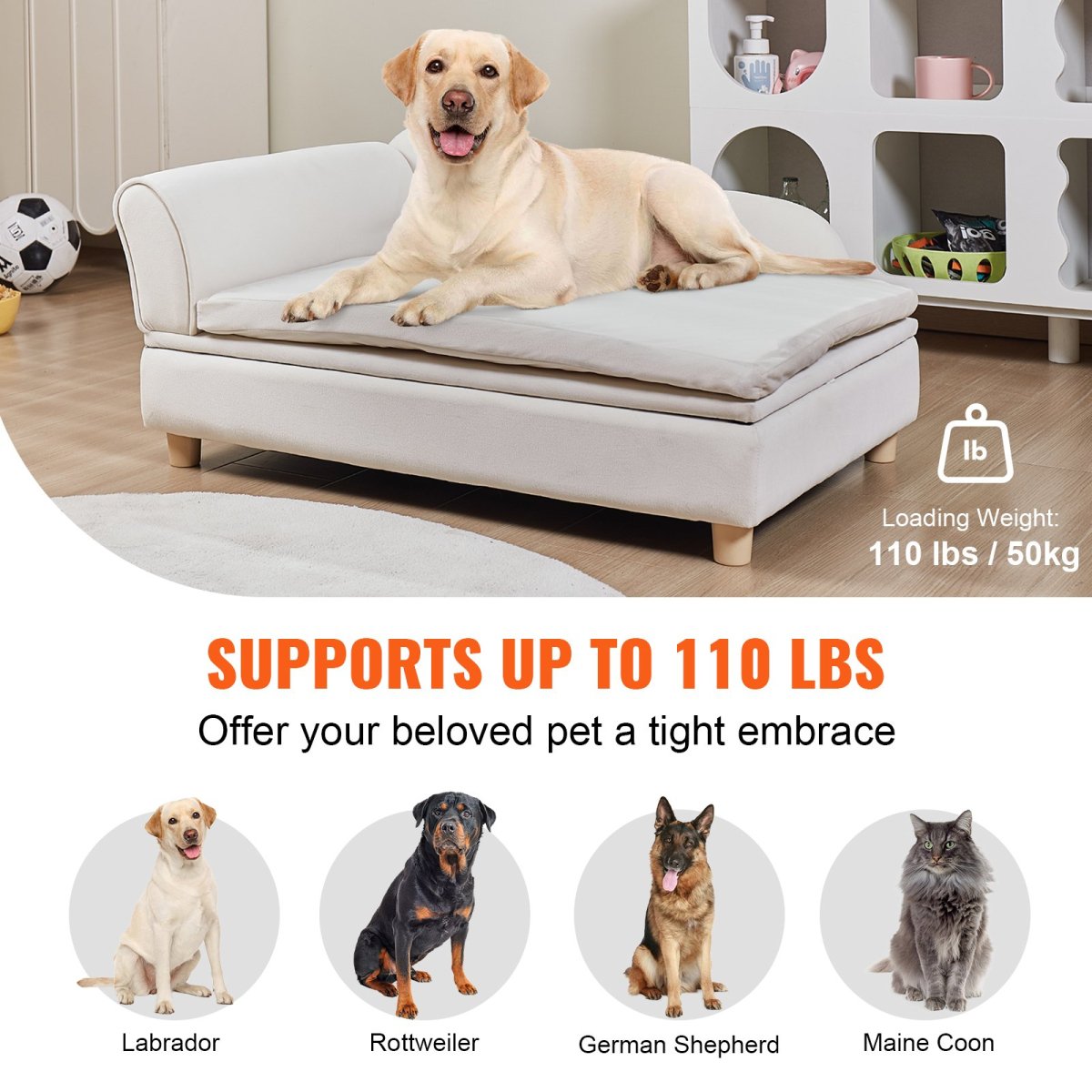 VEVOR Pet Sofa, Dog Couch for Large - Sized Dogs and Cats, White - USA Pets