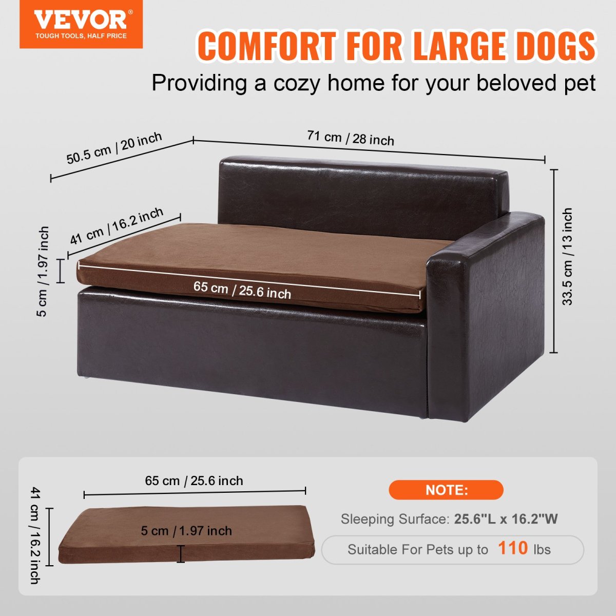 VEVOR Pet Sofa, Dog Couch for Medium - Sized Dogs and Cats, Black - USA Pets