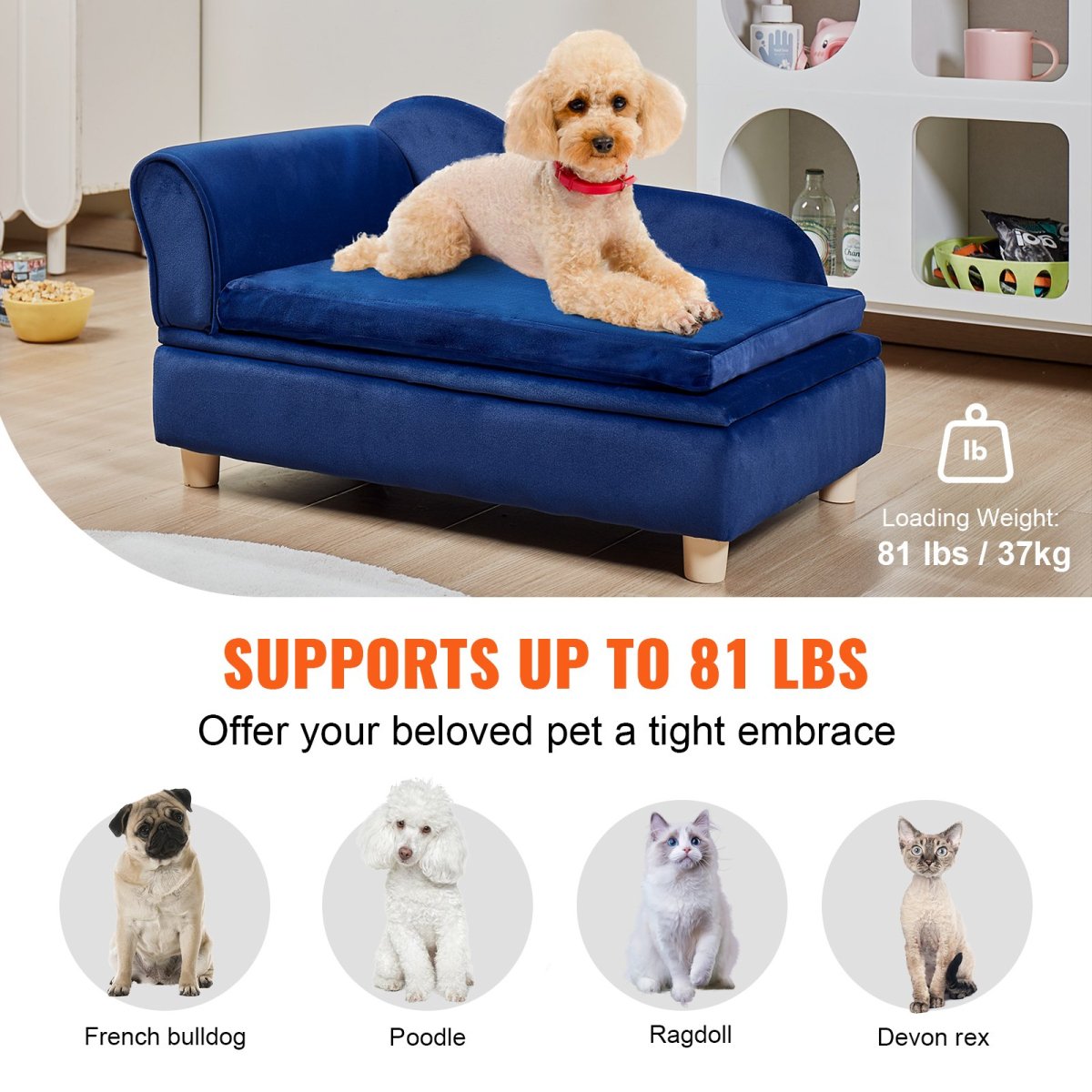 VEVOR Pet Sofa, Dog Couch for Medium - Sized Dogs and Cats, Blue - USA Pets