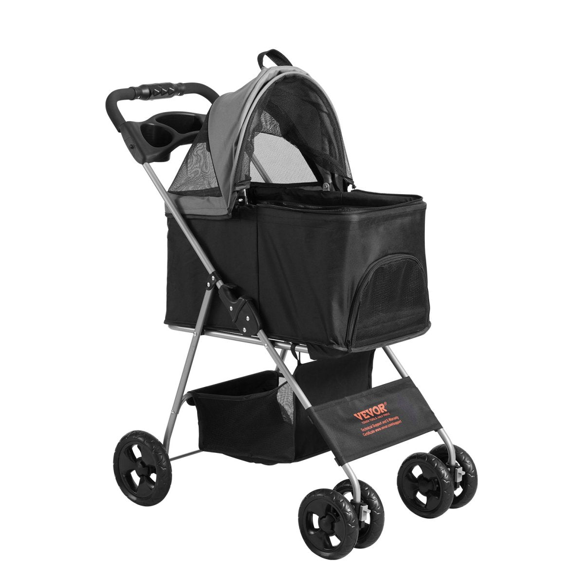 VEVOR Pet Stroller, 4 Wheels Dog Stroller Rotate with Brakes, Black+Dark Grey - USA Pets