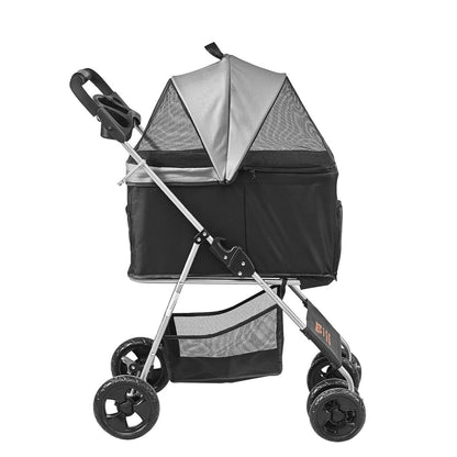 VEVOR Pet Stroller, 4 Wheels Dog Stroller Rotate with Brakes, Black+Dark Grey - USA Pets