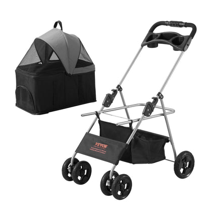 VEVOR Pet Stroller, 4 Wheels Dog Stroller Rotate with Brakes, Black+Dark Grey - USA Pets